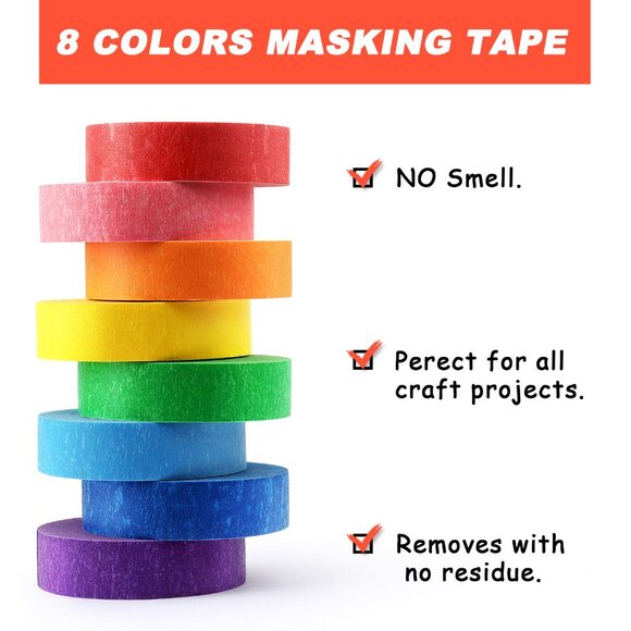 8 Rolls Colored Masking Tape Rainbow Colors Painters Tape Colorful Craft Art Pap - Picture 4 of 7